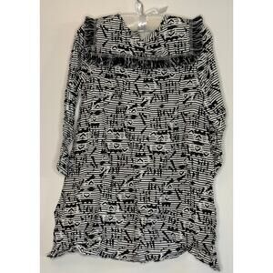 NWOT Peas and Queues Girls Black and White Fringed Long-Sleeve Dress Size 4